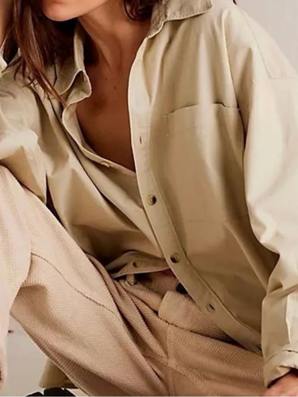 We The Free Khaki Super Oversized Button Up